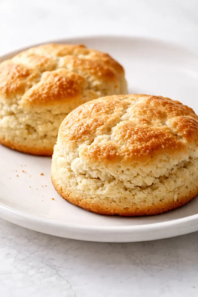 Fluffy breakfast protein biscuits golden brown on a plate with melted butter, ready in 25 minutes.
