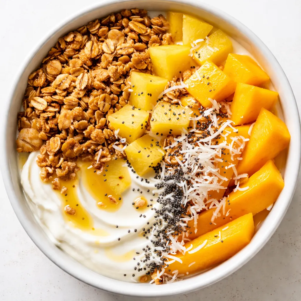 Assembling layers of creamy yogurt, crunchy granola, and fresh berries in a bowl with a drizzle of honey.