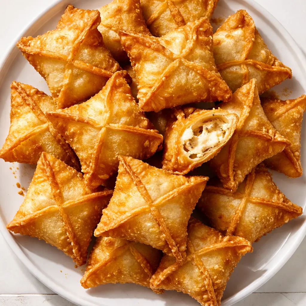 Golden brown air fryer cream cheese wontons arranged in a basket, showing crispy edges and no leakage