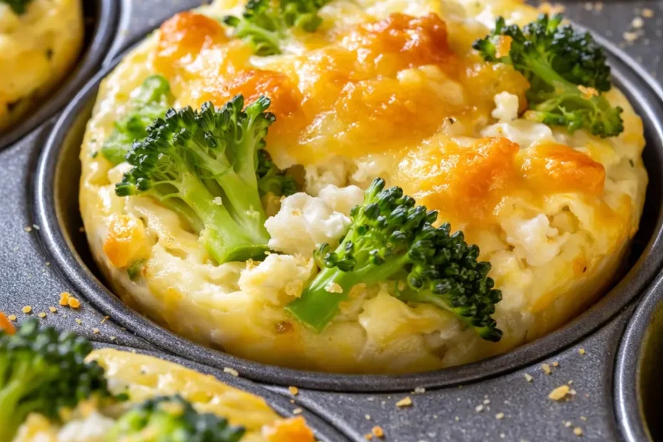 Fluffy broccoli cottage cheese egg muffins piled on a plate, golden brown tops with visible green broccoli pieces and melted cheese spots.