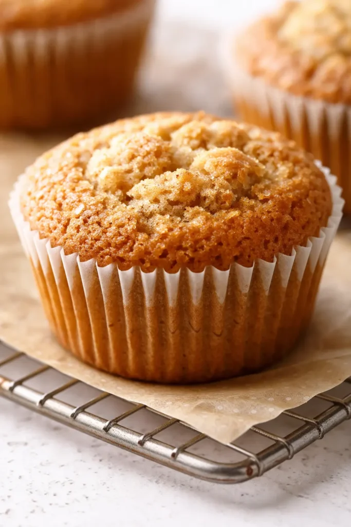 Golden brown coconut flour banana bread muffins with moist crumb texture, freshly baked on a wire rack.