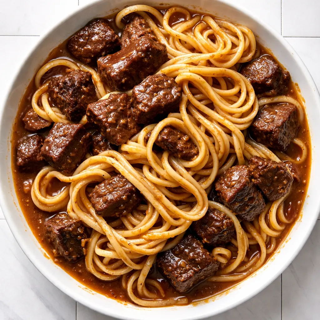 Rich, tender Mississippi beef noodles in a thick, savory gravy coating every strand, no watery residue.