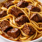 Rich, tender Mississippi beef noodles from a crock pot, with thick savory sauce coating wide egg noodles, never watery.