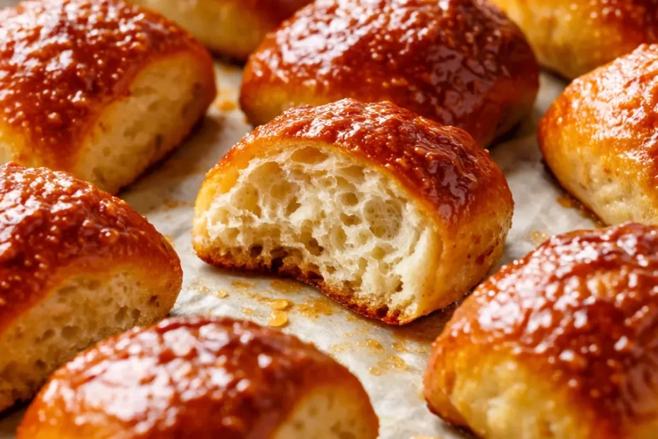 Golden brown homemade soft pretzel bites with coarse salt, soft and fluffy interior, served with cheese dipping sauce