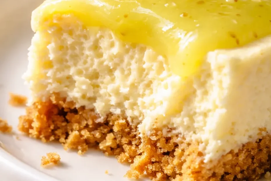 Smooth key lime cheesecake slice on a white plate showing creamy pale green filling and golden graham cracker crust