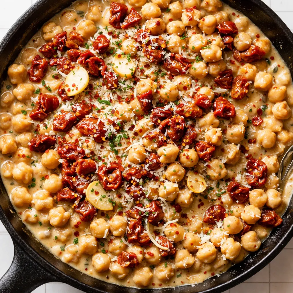 Creamy, garlicky Marry Me Chickpeas with a velvety golden sauce coating tender chickpeas.