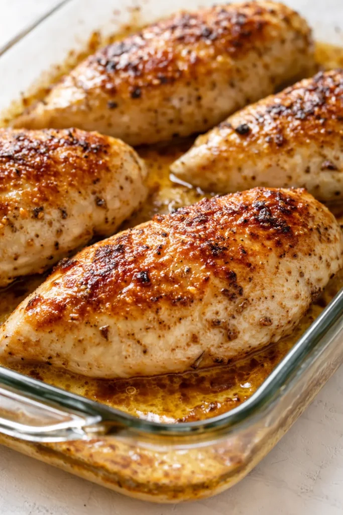 Juicy sour cream and onion chicken with a golden brown crust, topped with caramelized onions and fresh green herbs.