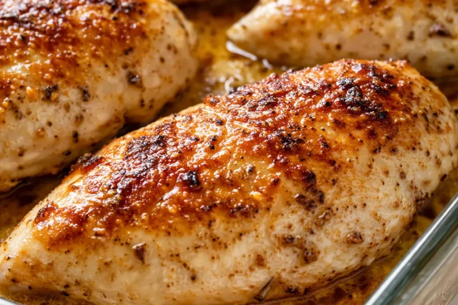 Juicy sour cream and onion chicken with a golden brown crust, topped with caramelized onions and fresh green herbs.