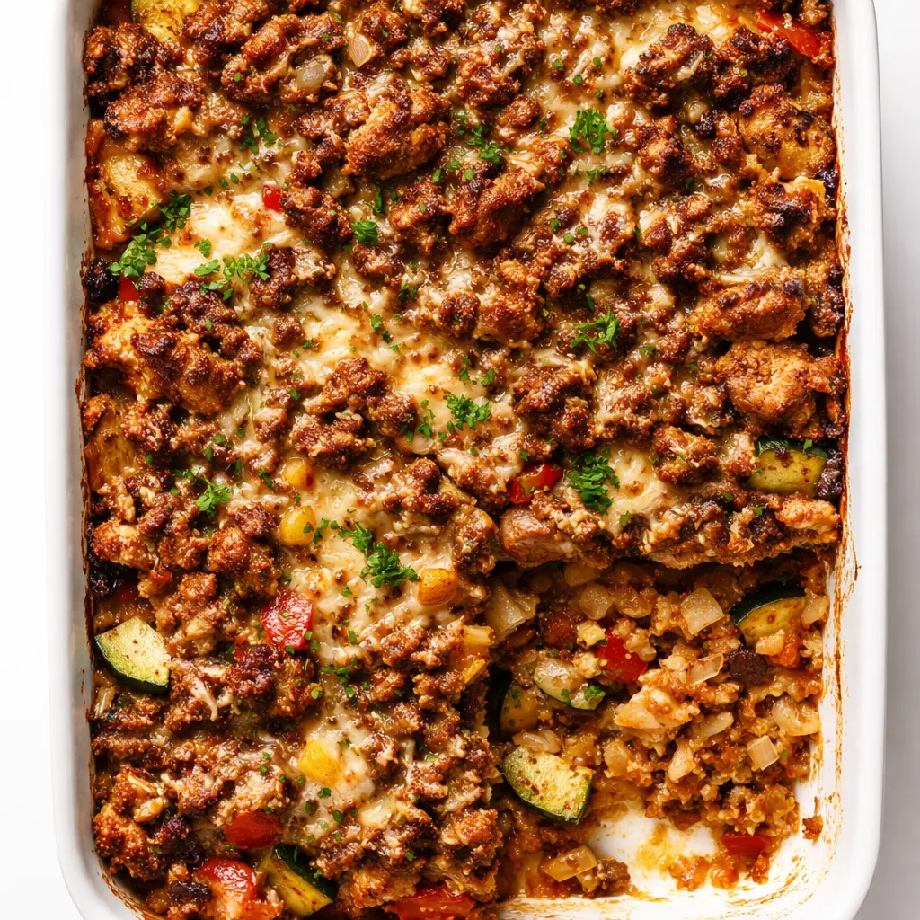 Juicy ground turkey and black beans mixed with corn, bell peppers, and melted cheese in a baking dish