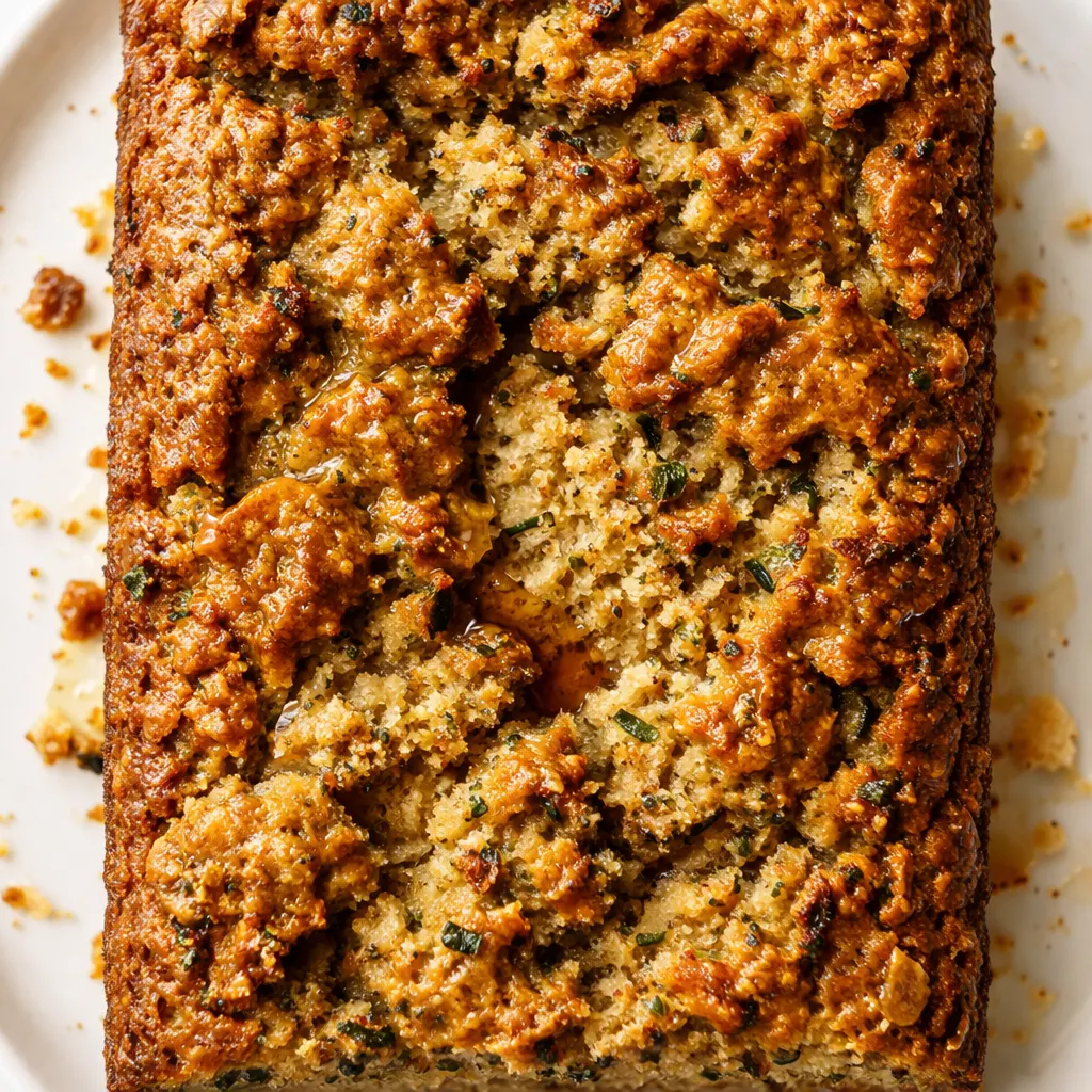 Grated zucchini being folded into almond flour batter in a mixing bowl, showing green flecks and moist texture