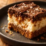 Decadent chocolate caramel cheesecake bites on a festive platter, creamy vanilla cheesecake with caramel drizzle and chocolate ganache