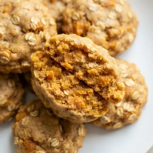 Soft golden cinnamon sweet potato cookies with a tender crumb, resting on a wooden board