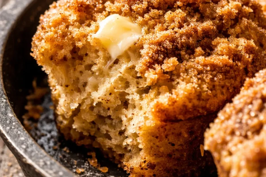 Tender coffee cake muffins with cinnamon streusel topping, golden brown and bakery-style, on a rustic plate