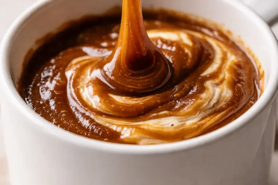 Rich amber pumpkin marshmallow coffee syrup in a glass jar, warm and creamy with cinnamon and fall spices