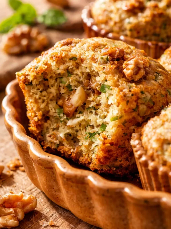 Perfectly Fluffy Healthy Zucchini Muffins with Crunchy Walnut Topping