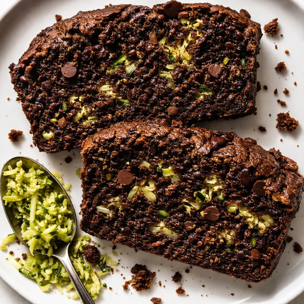 Freshly grated zucchini being folded into a dark chocolate batter with cocoa powder, creating a moist gluten-free loaf