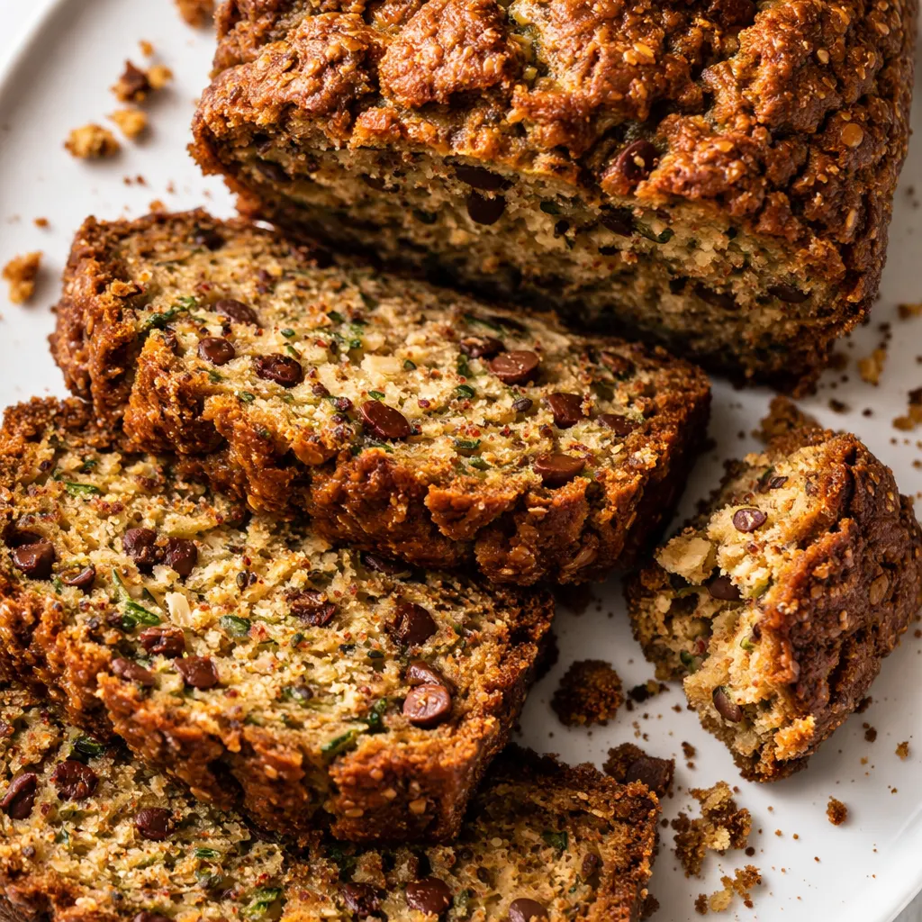 Thick zucchini bread batter in a bowl with visible shredded zucchini and cinnamon swirls