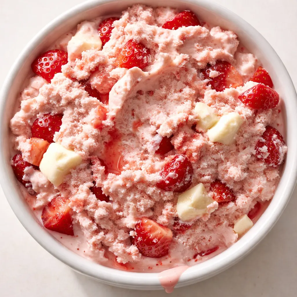 Ripe strawberries and smooth dairy base in a Ninja Creami pint container, ready for churning into creamy homemade ice cream
