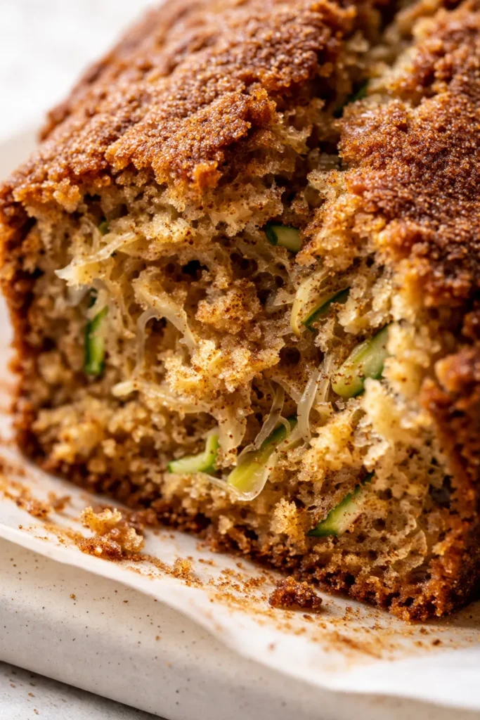Moist snickerdoodle zucchini bread with cinnamon sugar swirl and tender crumb on a wooden board
