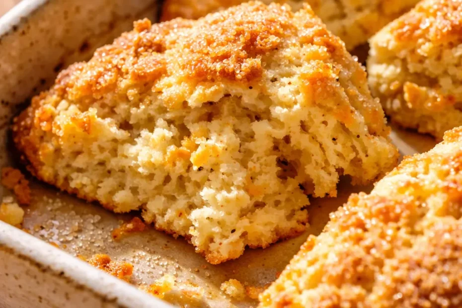 Golden brown orange cream drop scones with visible zest specks and a light glaze, piled on a rustic plate