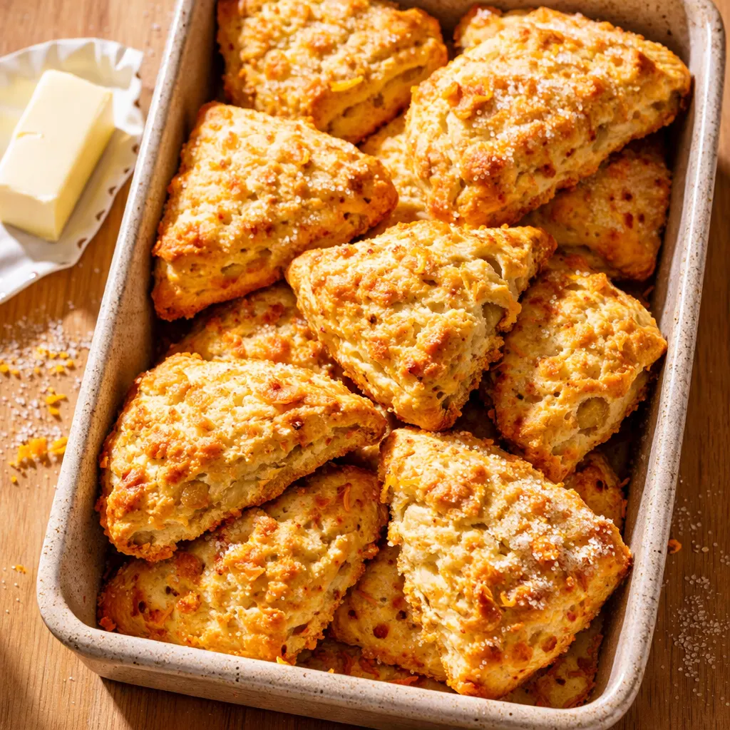 Lumpy cream scone dough with orange zest being dropped from a spoon onto parchment paper, showing raw texture