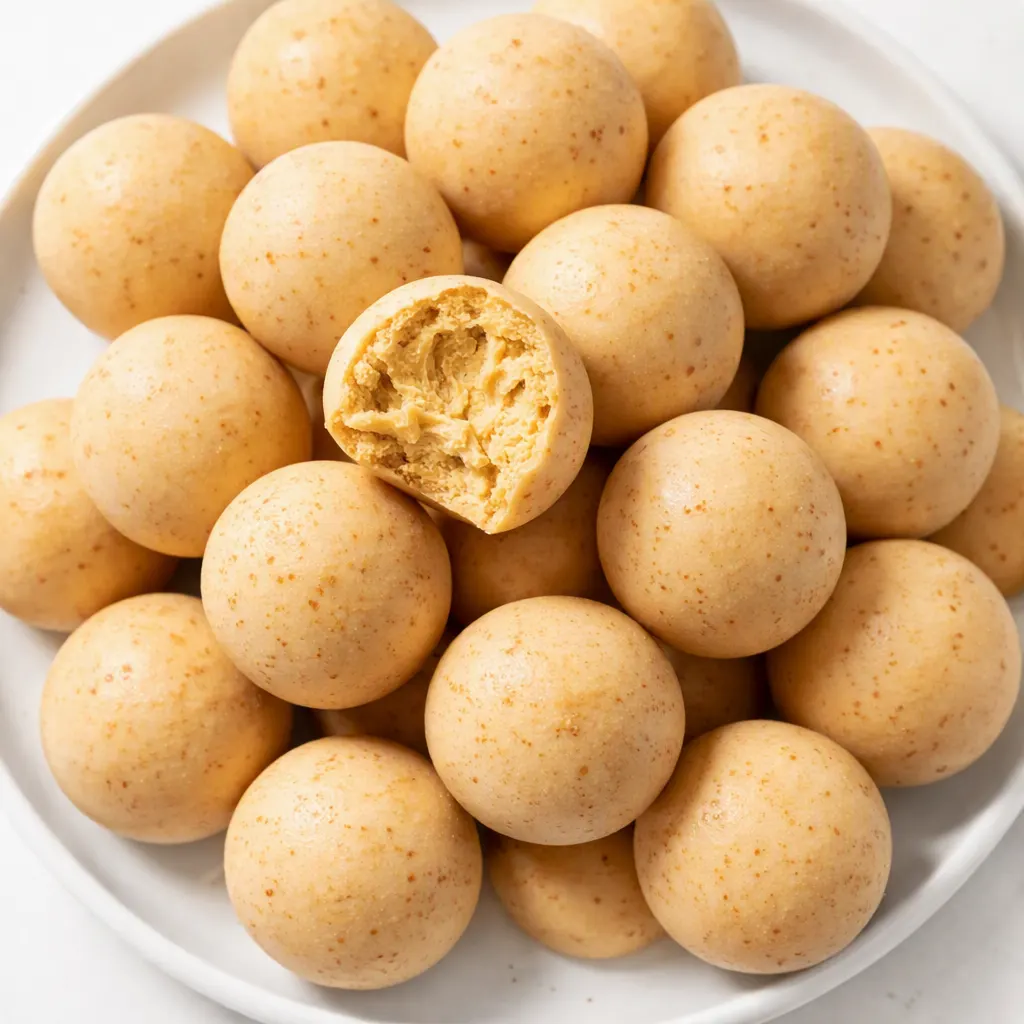 Rolling creamy no-bake pumpkin cheesecake truffles in golden spiced sugar for a festive finish.