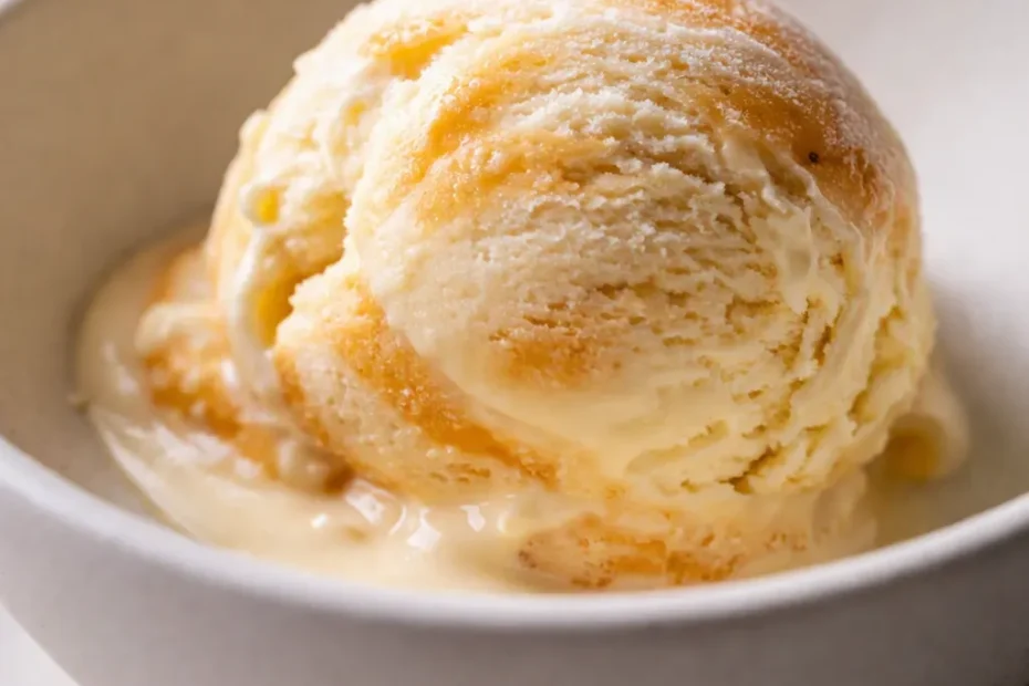 Scoops of orange creamsicle ice cream in a white bowl, creamy texture with swirled orange and vanilla colors