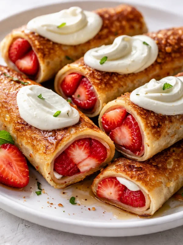 Strawberry Cream Cheese Stuffed Pancake Rolls That Stay Crispy — in 30 Minutes Flat